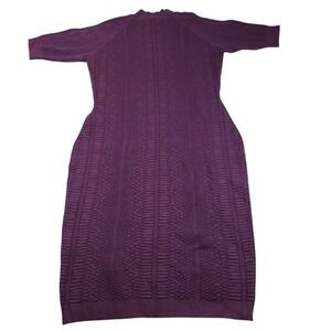 Ashley Stewart Purple Textured Knit Sweater Dress Size 12 Mock Neck Bodycon Midi